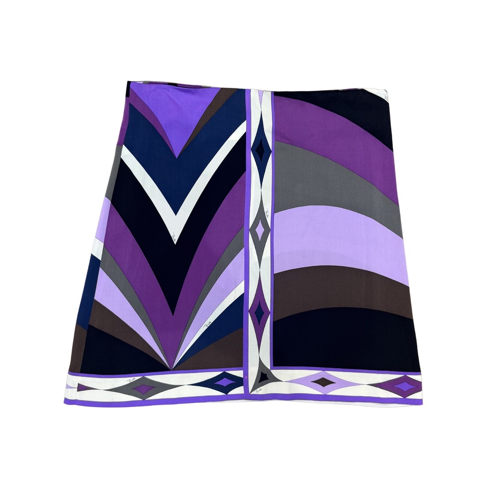 Emilio Pucci Vintage Purple Silk Stretch Geometric Printed Mini Skirt